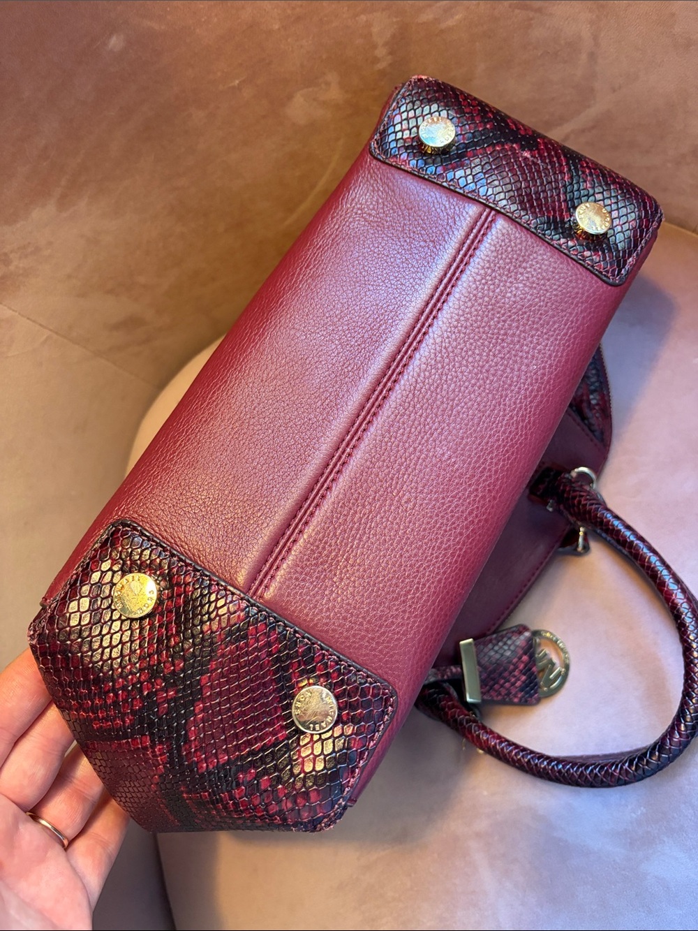 Michael Kors Burgundy Python Embossed Satchel Bag | Excellent Condition - Picture 6 of 8